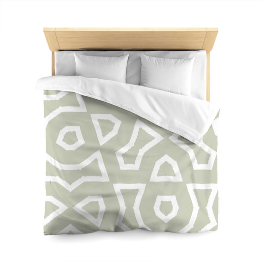 Pale Green Cotton Sateen Duvet Cover, Bold Off-white Graphic, CSDU-1241-392, Queen - 229 x 229 cm / 90 x 90 inches