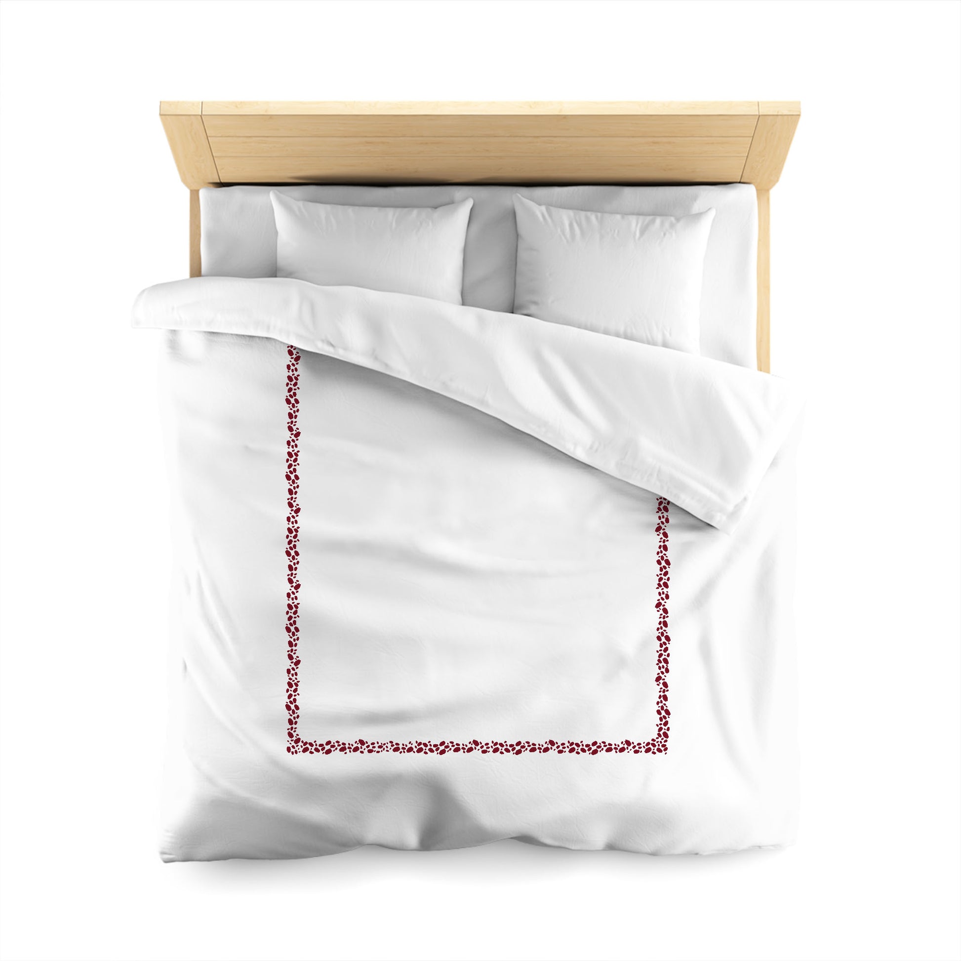 Off-White Cotton Sateen Duvet Cover, Burgundy Red Hand-painted Dab Motif Print, Classic Border, CSDU-1281-091, Queen - 229 x 229 cm / 90 x 90 inches