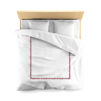 Off-White Cotton Sateen Duvet Cover, Burgundy Red Hand-painted Dab Motif Print, Classic Border, CSDU-1281-091, Queen - 229 x 229 cm / 90 x 90 inches
