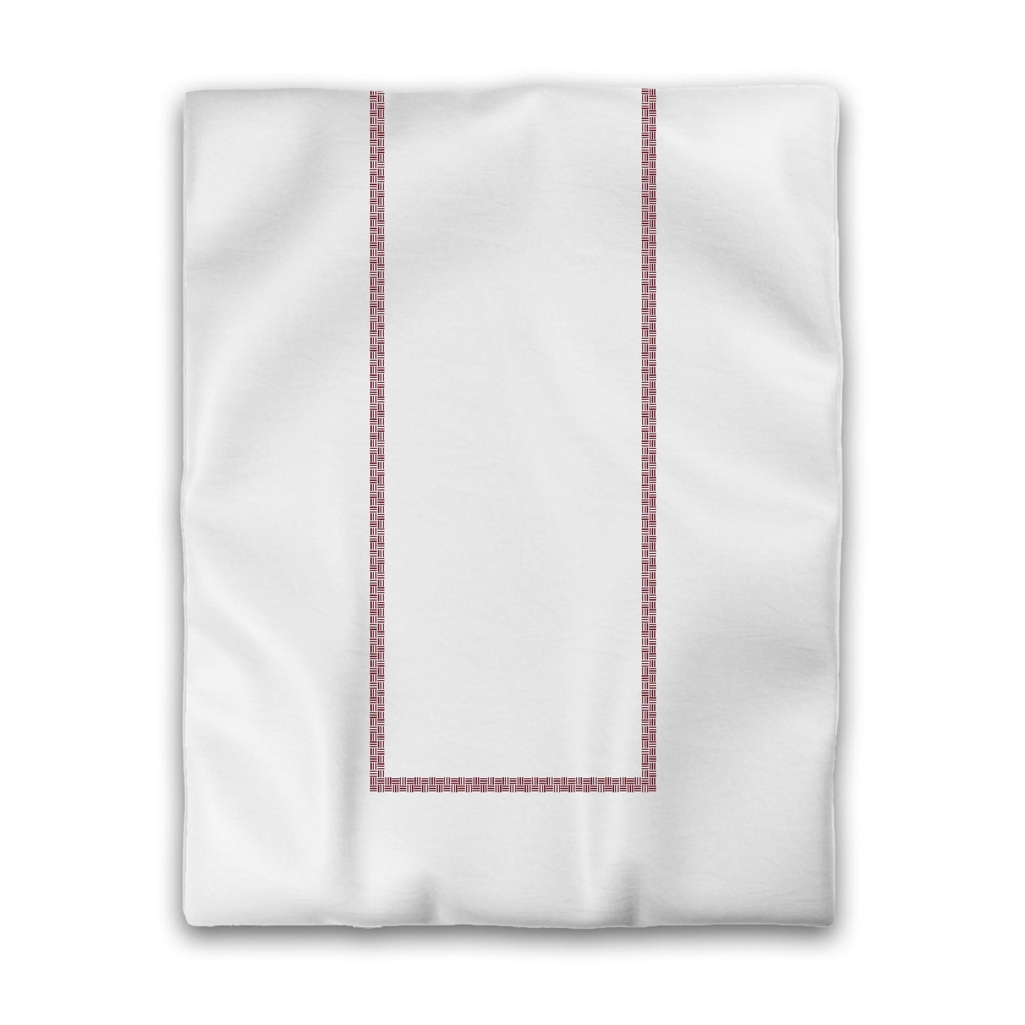 Off-White Cotton Sateen Duvet Cover, Burgundy Red Double Weave Motif Print, Classic Border, CSDU-1281-143, Twin - 178 x 229 cm / 70 x 90 inches