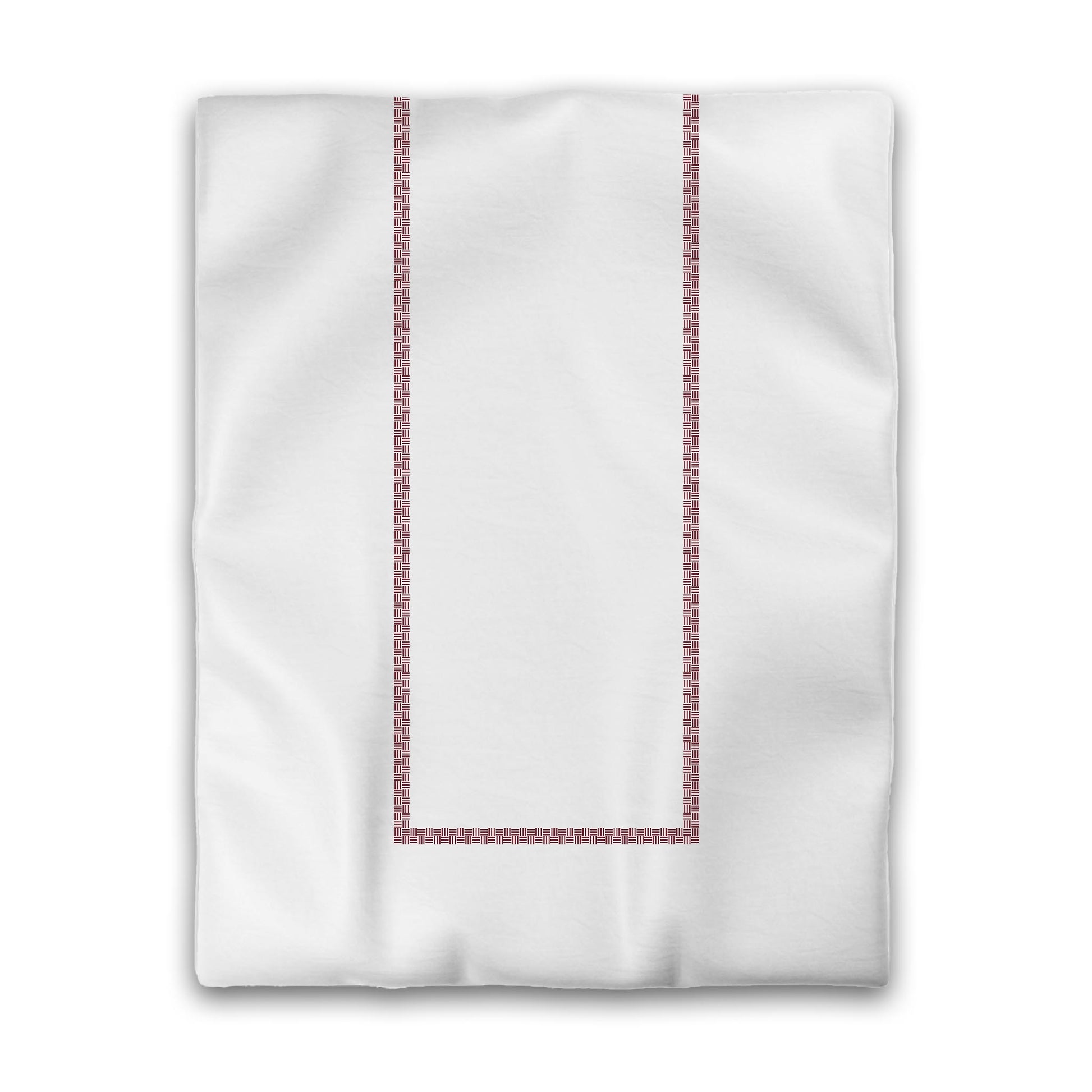 Off-White Cotton Sateen Duvet Cover, Burgundy Red Double Weave Motif Print, Classic Border, CSDU-1281-143, Twin - 178 x 229 cm / 70 x 90 inches