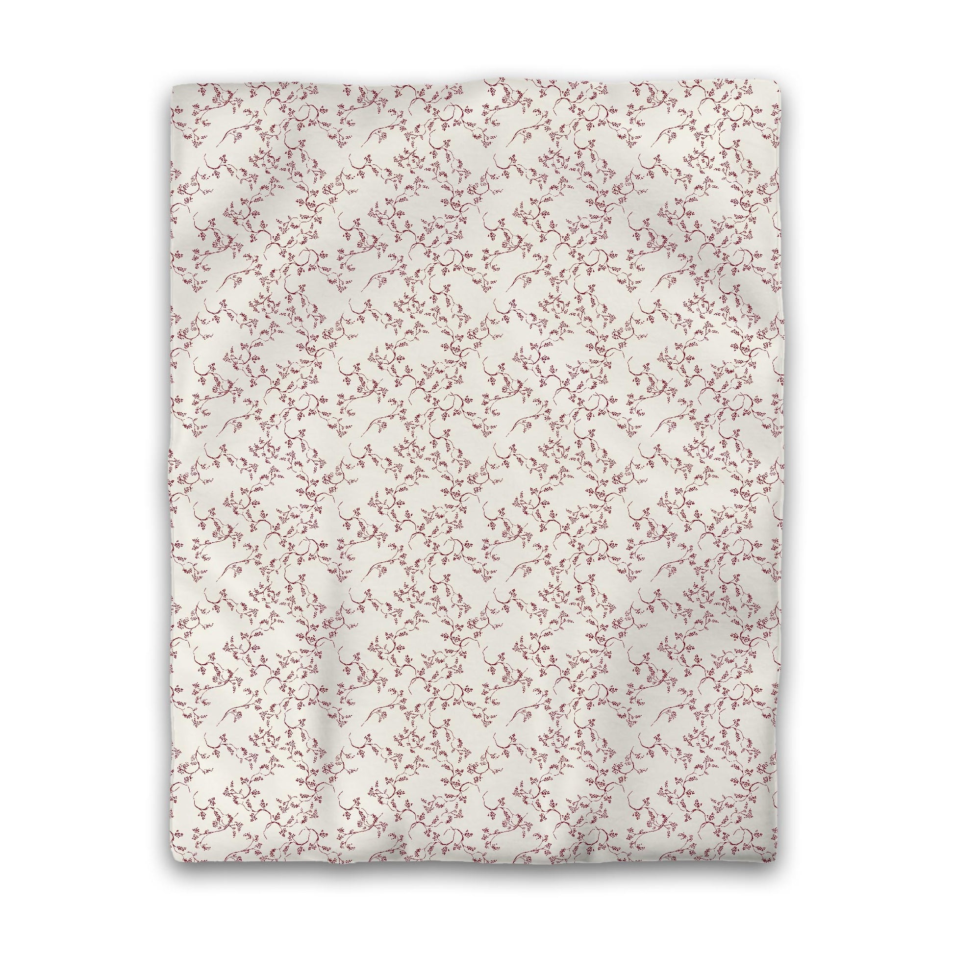 Off-White Cotton Sateen Duvet Cover, Burgundy Red Hand-painted Vine Print, CSDU-1281-181, Twin - 178 x 229 cm / 70 x 90 inches