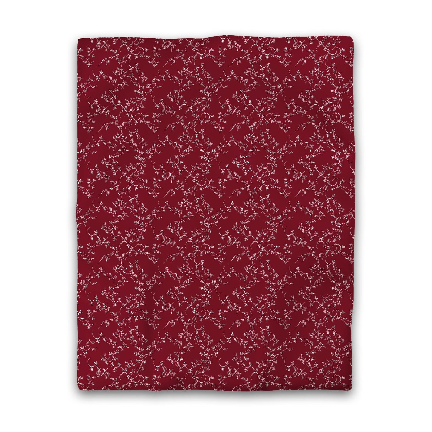 Burgundy Red Cotton Sateen Duvet Cover, Off-White Hand-painted Vine Print, CSDU-1281-182, Twin - 178 x 229 cm / 70 x 90 inches