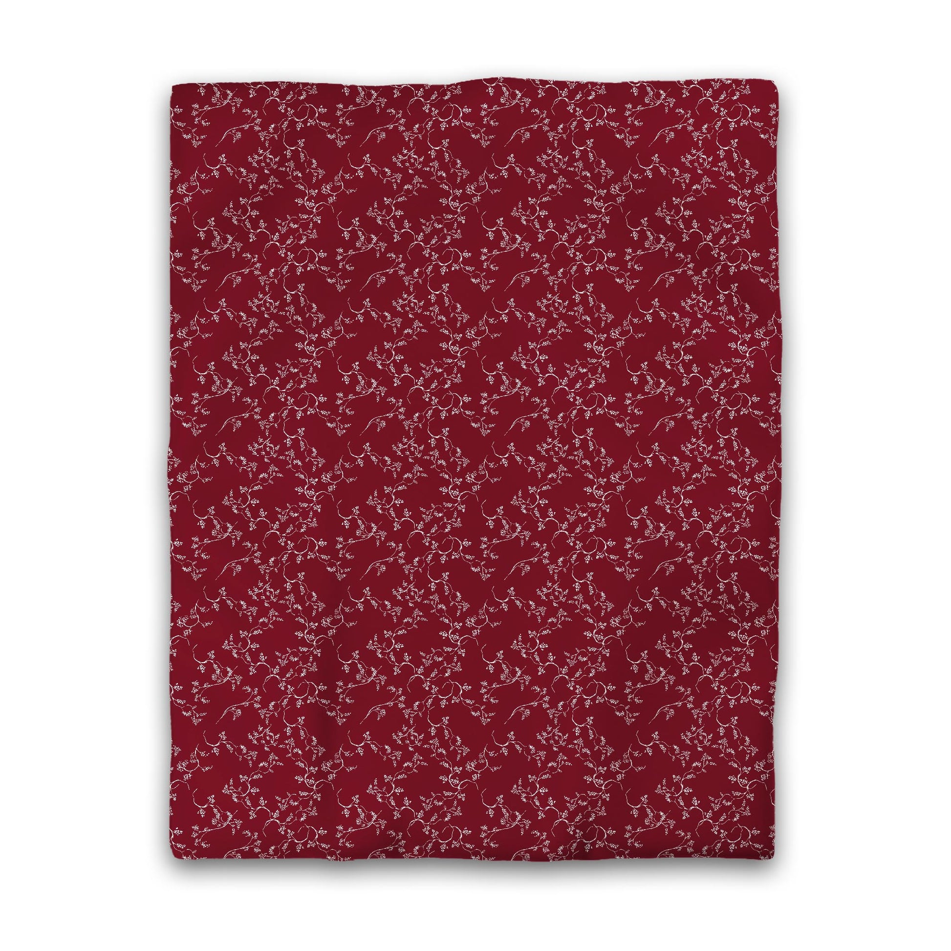Burgundy Red Cotton Sateen Duvet Cover, Off-White Hand-painted Vine Print, CSDU-1281-182, Twin - 178 x 229 cm / 70 x 90 inches