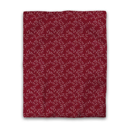 Burgundy Red Cotton Sateen Duvet Cover, Off-White Hand-painted Vine Print, CSDU-1281-182, Twin - 178 x 229 cm / 70 x 90 inches