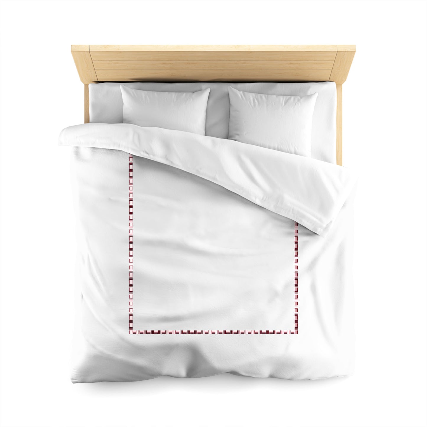 Off-White Cotton Sateen Duvet Cover, Burgundy Red Single Weave Motif Print, Classic Border, CSDU-1281-141, Queen - 229 x 229 cm / 90 x 90 inches