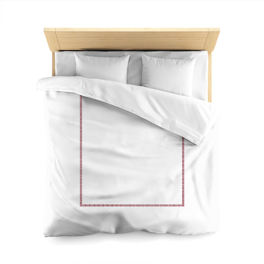 Off-White Cotton Sateen Duvet Cover, Burgundy Red Single Weave Motif Print, Classic Border, CSDU-1281-141, Queen - 229 x 229 cm / 90 x 90 inches