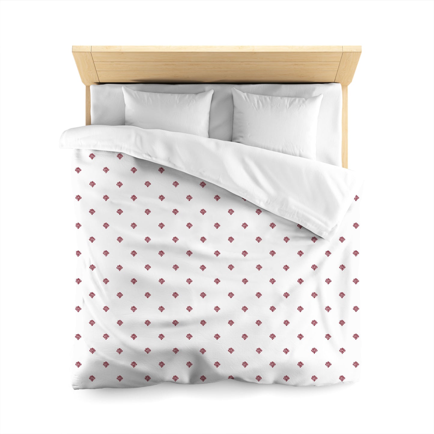 Off-White Cotton Sateen Duvet Cover, Burgundy Red Hand-painted Swizzle Motif Print, CSDU-1281-171, Queen - 229 x 229 cm / 90 x 90 inches