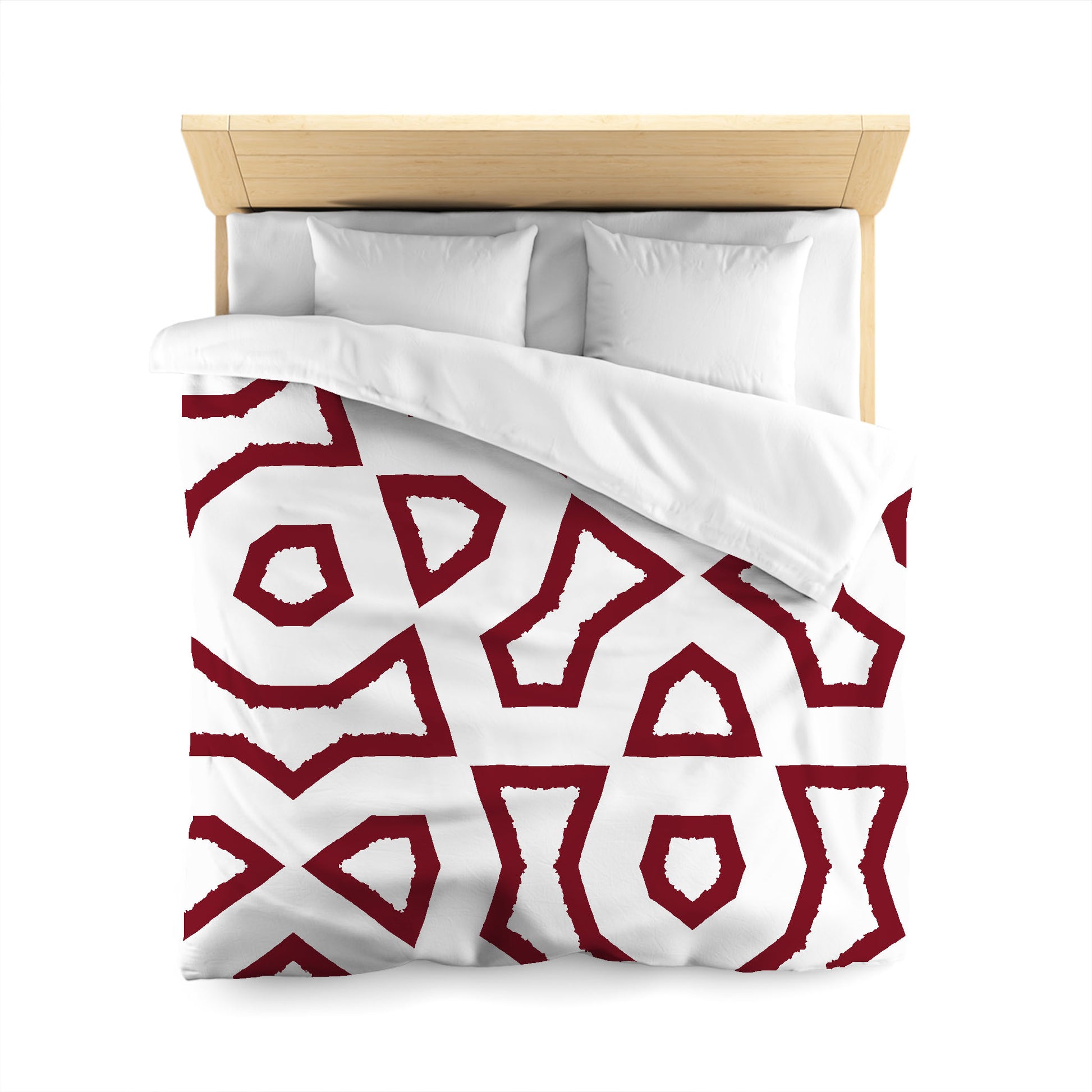 Off-White Cotton Sateen Duvet Cover, Bold Burgundy Red Graphic, CSDU-1281-391, Queen - 229 x 229 cm / 90 x 90 inches