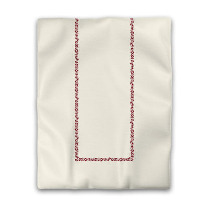 Pale Cream Cotton Sateen Duvet Cover, Burgundy Red Hand-painted Dab Motif Print, Classic Border, CSDU-1283-091, Twin - 178 x 229 cm / 70 x 90 inches