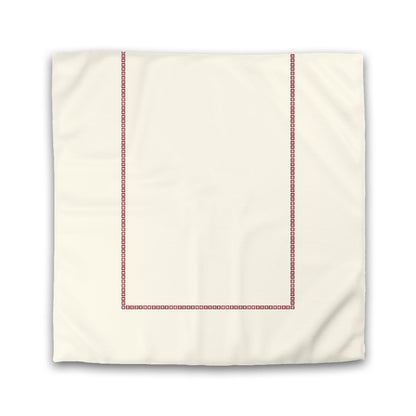Pale Cream Cotton Sateen Duvet Cover, Burgundy Red Repeating Square Motif Print, Classic Border | CSDU-1283-121