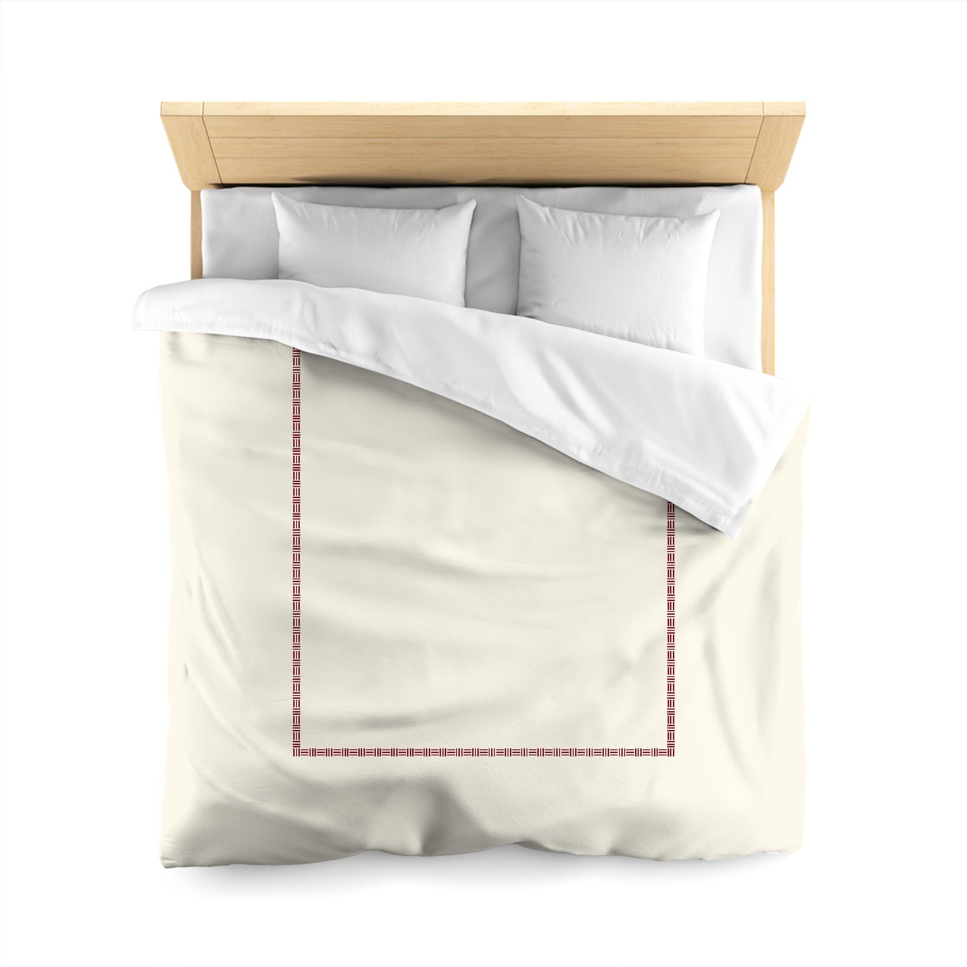 Pale Cream Cotton Sateen Duvet Cover, Burgundy Red Single Weave Motif Print, Classic Border, CSDU-1283-141, Queen - 229 x 229 cm / 90 x 90 inches