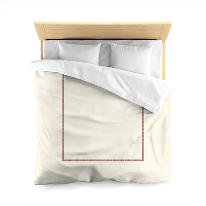 Pale Cream Cotton Sateen Duvet Cover, Burgundy Red Single Weave Motif Print, Classic Border, CSDU-1283-141, Queen - 229 x 229 cm / 90 x 90 inches