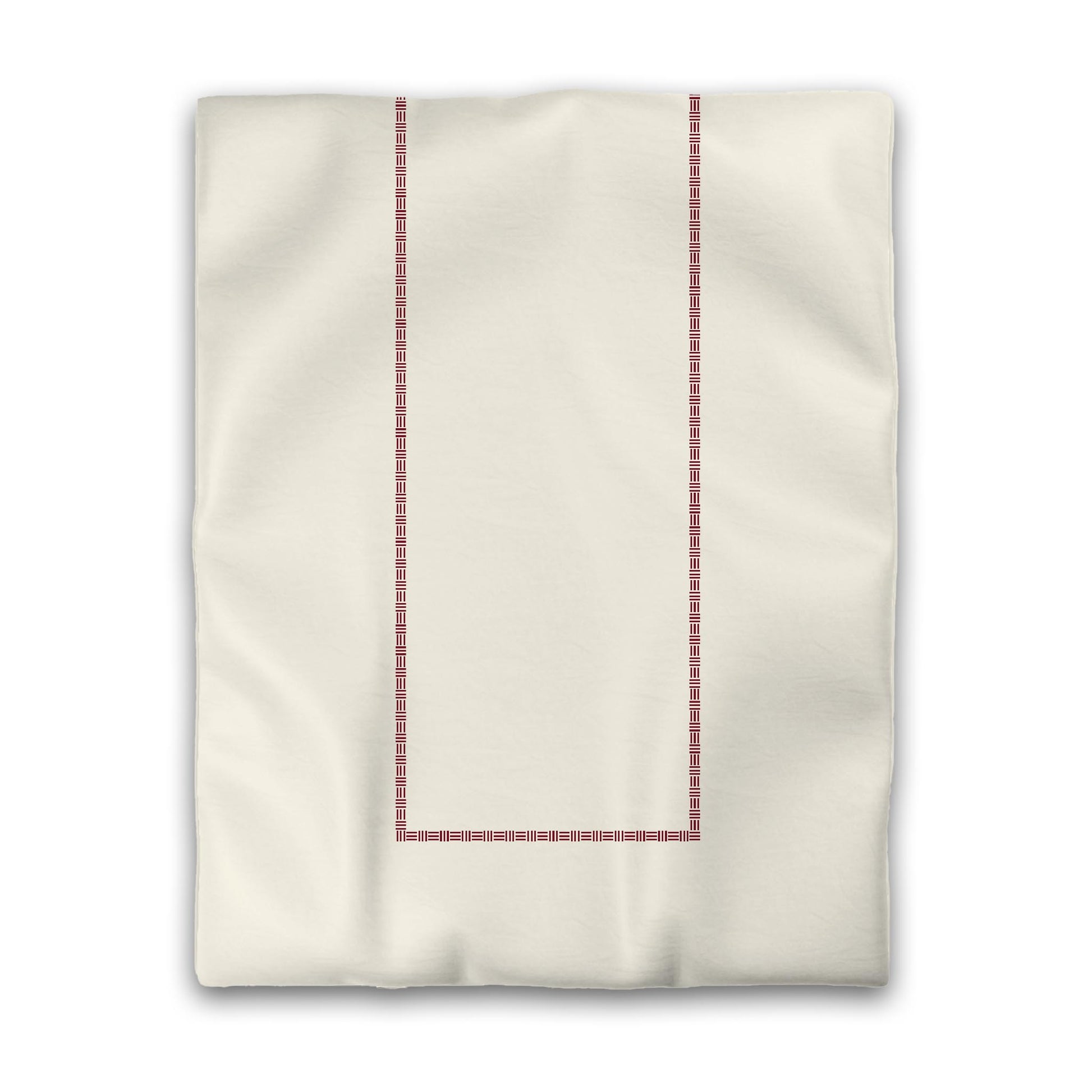 Pale Cream Cotton Sateen Duvet Cover, Burgundy Red Single Weave Motif Print, Classic Border, CSDU-1283-141, Twin - 178 x 229 cm / 70 x 90 inches