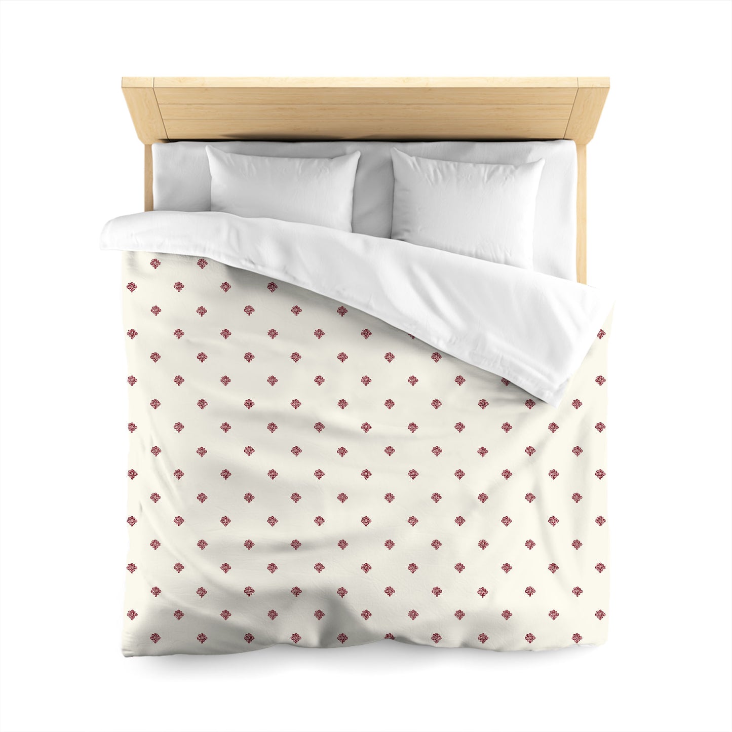 Pale Cream Cotton Sateen Duvet Cover, Burgundy Red Hand-painted Swizzle Motif Print, CSDU-1283-171, Queen - 229 x 229 cm / 90 x 90 inches