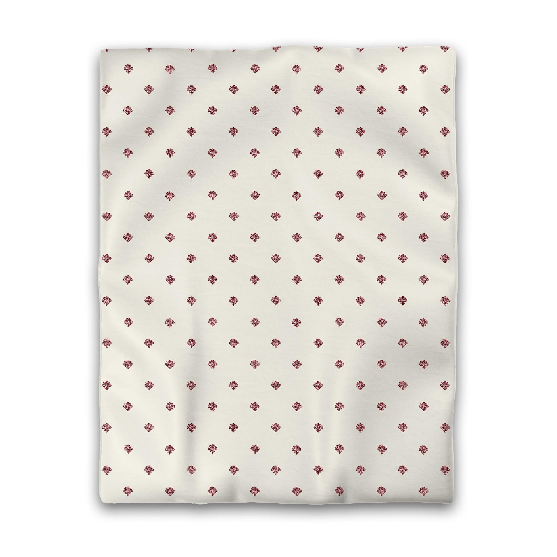 Pale Cream Cotton Sateen Duvet Cover, Burgundy Red Hand-painted Swizzle Motif Print, CSDU-1283-171, Twin - 178 x 229 cm / 70 x 90 inches