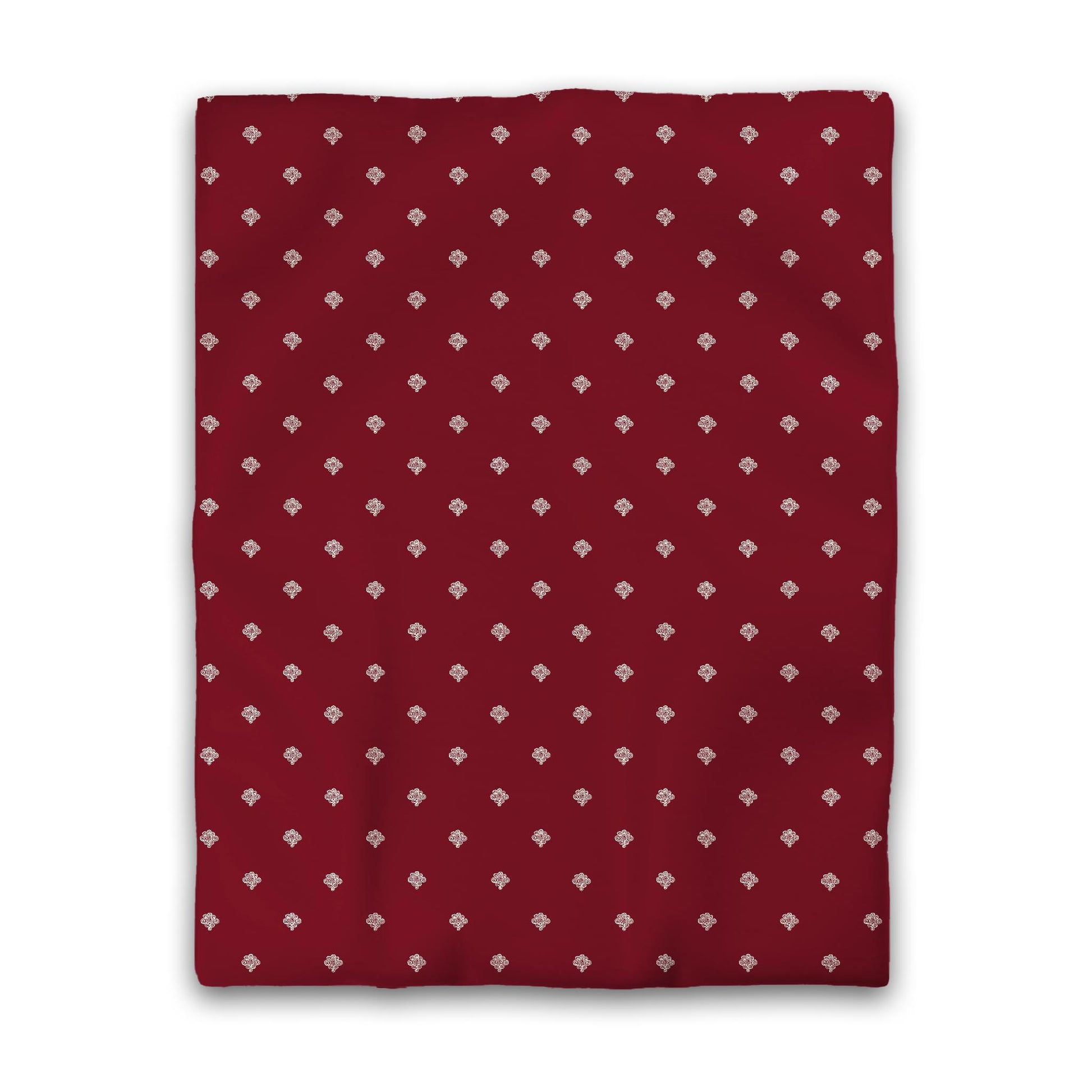 Burgundy Red Cotton Sateen Duvet Cover, Pale Cream Hand-painted Swizzle Motif Print, CSDU-1283-172, Twin - 178 x 229 cm / 70 x 90 inches