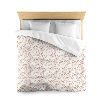 Pale Cream Cotton Sateen Duvet Cover, Burgundy Red Hand-painted Vine Print, CSDU-1283-181, Queen - 229 x 229 cm / 90 x 90 inches