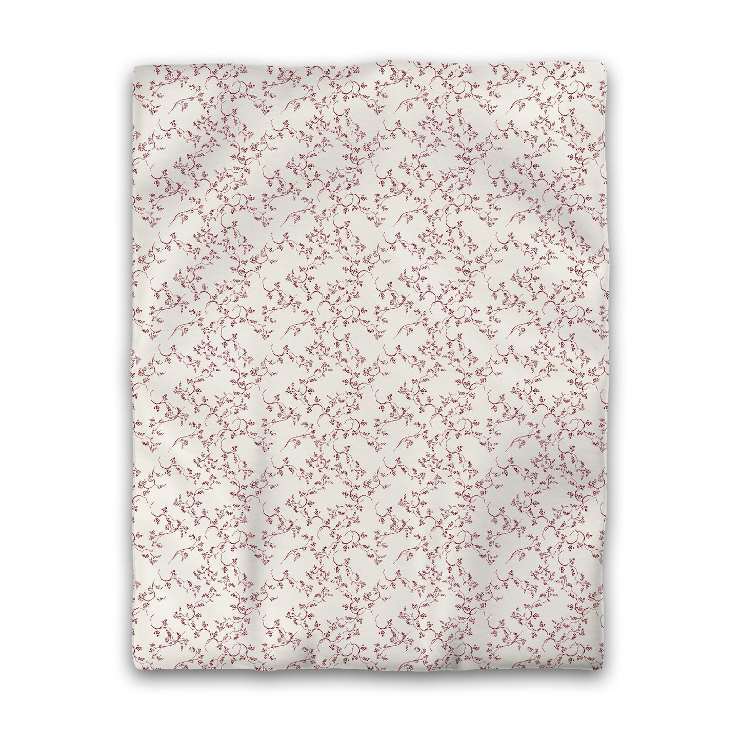 Pale Cream Cotton Sateen Duvet Cover, Burgundy Red Hand-painted Vine Print, CSDU-1283-181, Twin - 178 x 229 cm / 70 x 90 inches