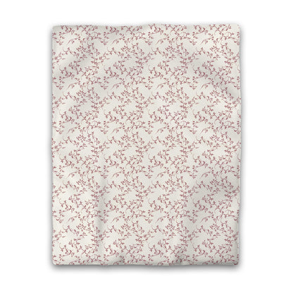 Pale Cream Cotton Sateen Duvet Cover, Burgundy Red Hand-painted Vine Print, CSDU-1283-181, Twin - 178 x 229 cm / 70 x 90 inches