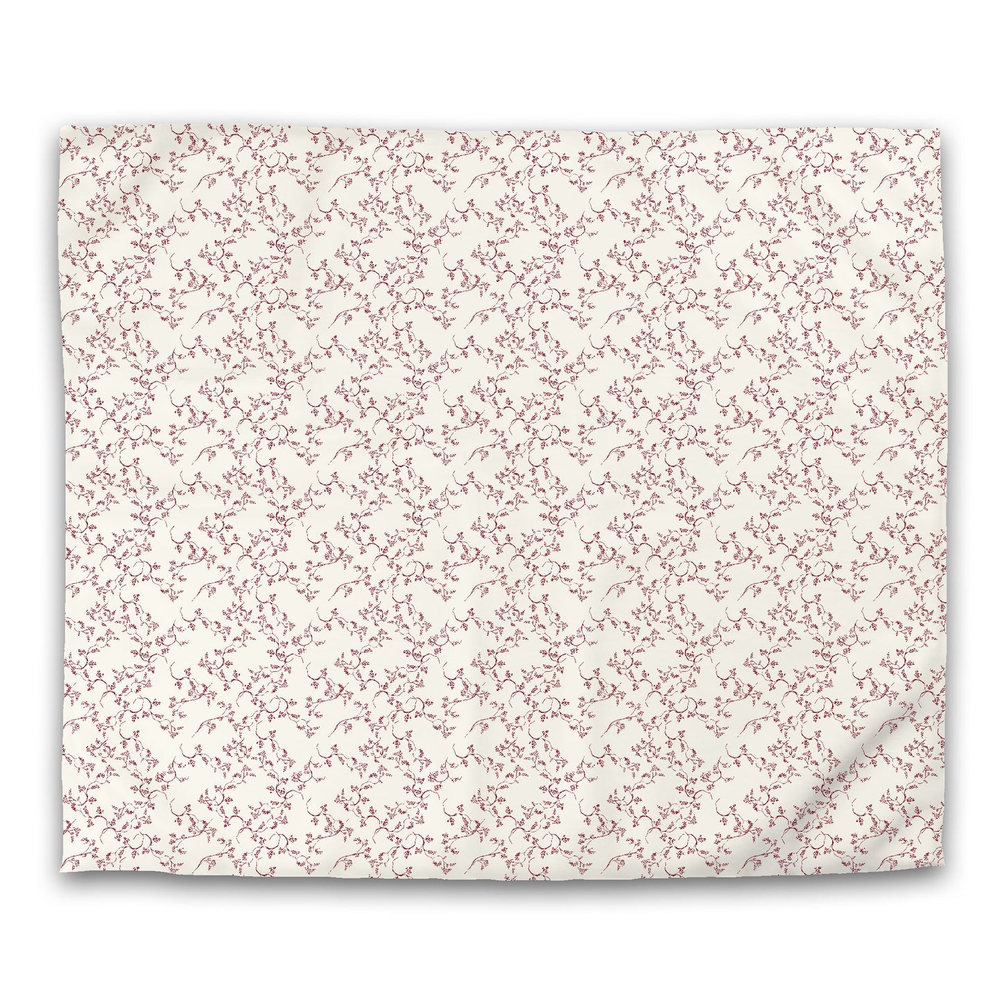 Pale Cream Cotton Sateen Duvet Cover, Burgundy Red Hand-painted Vine Print, CSDU-1283-181, King - 269 x  234 cm / 106 x 92 inches