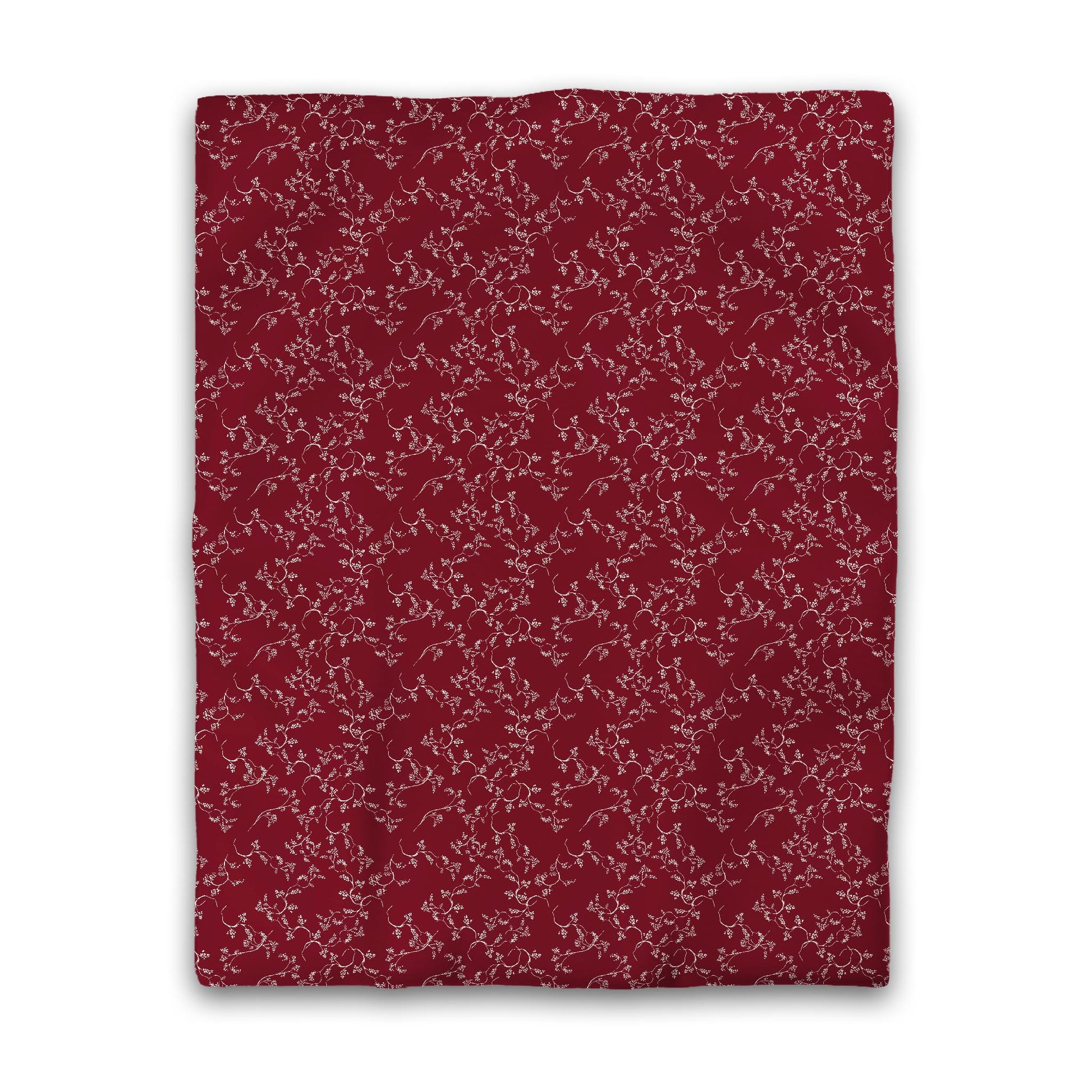 Burgundy Red Cotton Sateen Duvet Cover, Pale Cream Hand-painted Vine Print, CSDU-1283-182, Twin - 178 x 229 cm / 70 x 90 inches