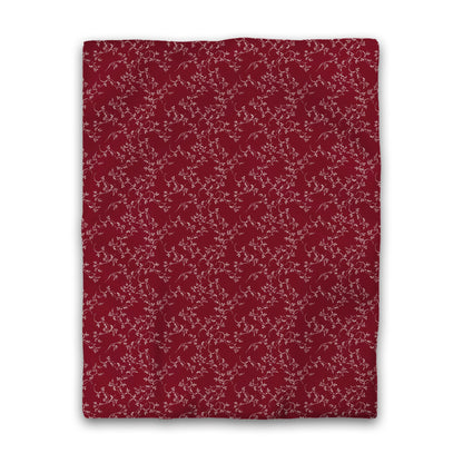 Burgundy Red Cotton Sateen Duvet Cover, Pale Cream Hand-painted Vine Print, CSDU-1283-182, Twin - 178 x 229 cm / 70 x 90 inches