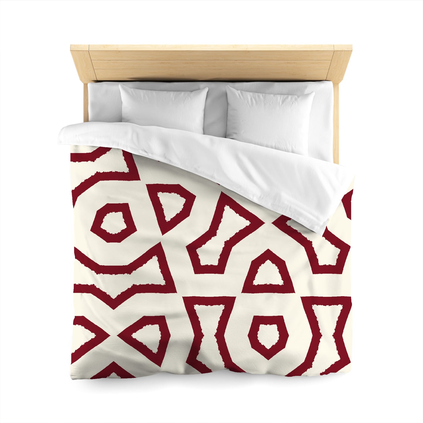 Pale Cream Cotton Sateen Duvet Cover, Bold Burgundy Red Graphic, CSDU-1283-391, Queen - 229 x 229 cm / 90 x 90 inches