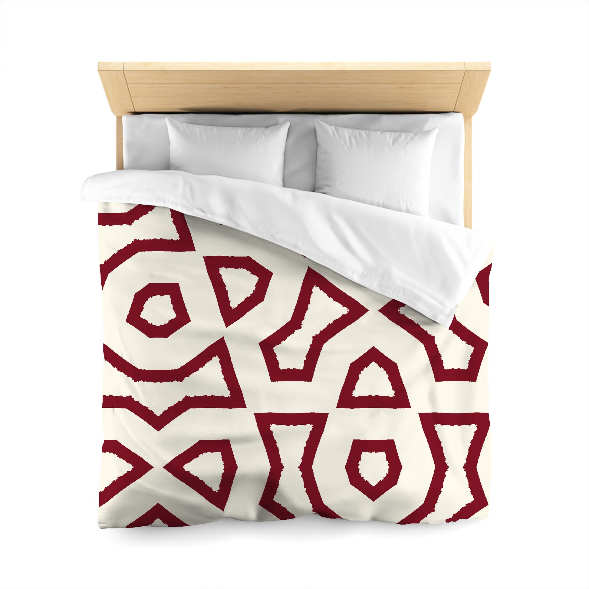 Pale Cream Cotton Sateen Duvet Cover, Bold Burgundy Red Graphic, CSDU-1283-391, Queen - 229 x 229 cm / 90 x 90 inches
