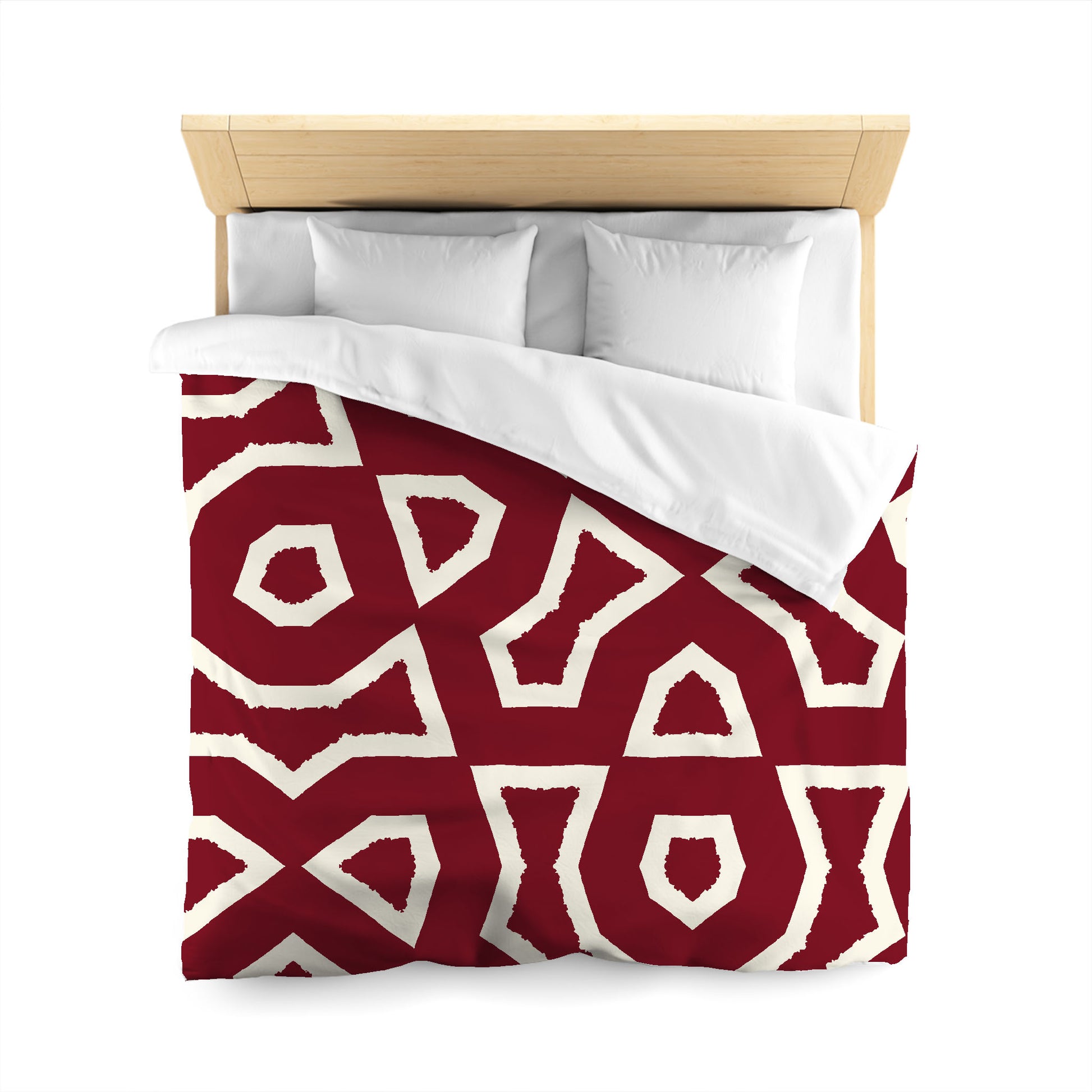 Burgundy Red Cotton Sateen Duvet Cover, Bold Pale Cream Graphic, CSDU-1283-392, Queen - 229 x 229 cm / 90 x 90 inches