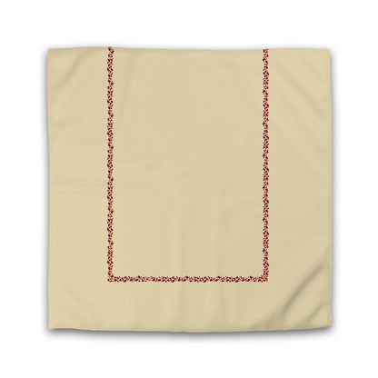 Tan Cotton Sateen Duvet Cover, Burgundy Red Hand-painted Dab Motif Print, Classic Border | CSDU-1284-091