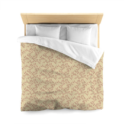 Desert Sand Cotton Sateen Duvet Cover, Burgundy Red Hand-painted Vine Print, CSDU-1284-181, Queen - 229 x 229 cm / 90 x 90 inches