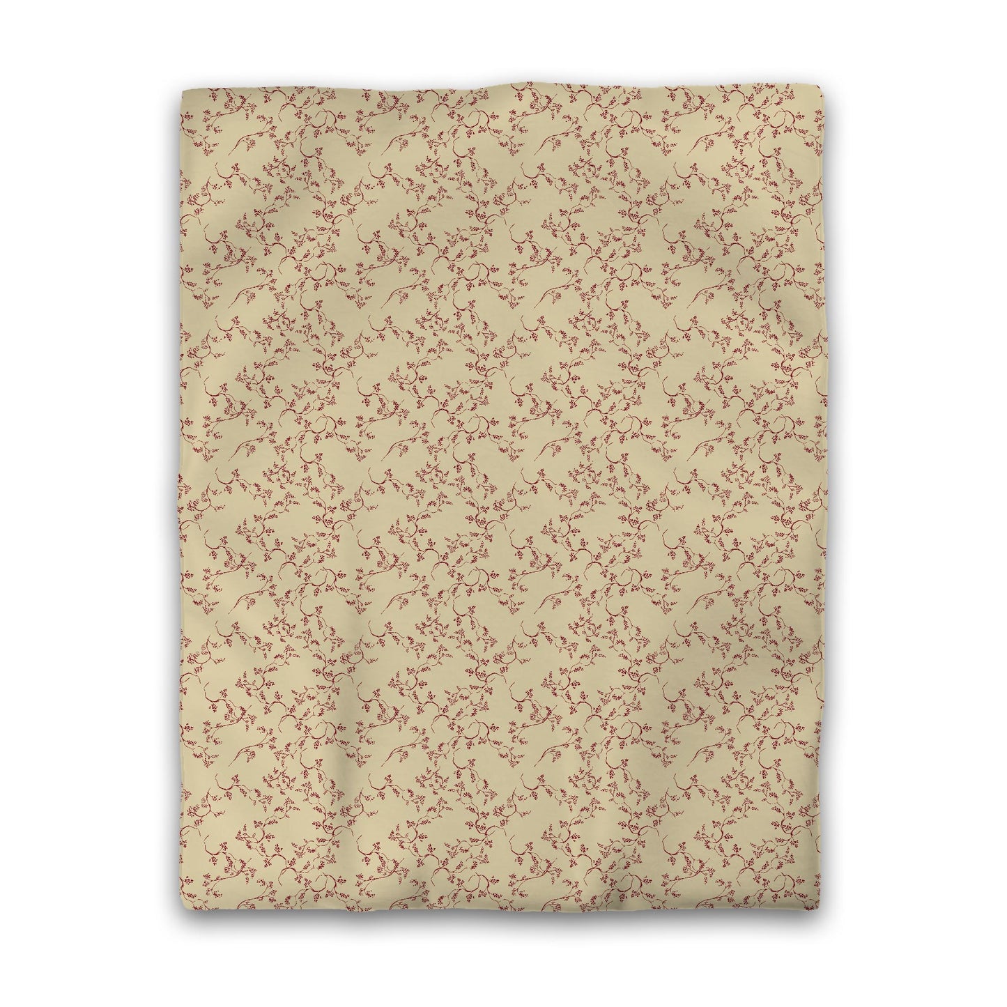 Desert Sand Cotton Sateen Duvet Cover, Burgundy Red Hand-painted Vine Print, CSDU-1284-181, Twin - 178 x 229 cm / 70 x 90 inches