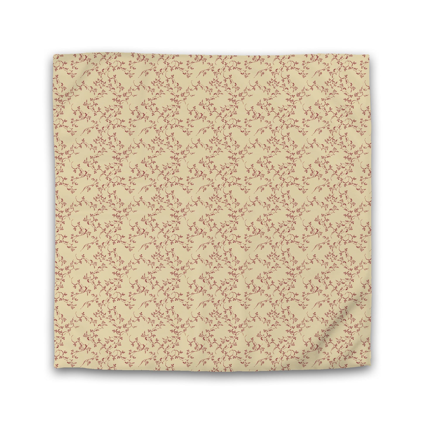 Tan Cotton Sateen Duvet Cover, Burgundy Red Hand-painted Vine Print | CSDU-1284-181