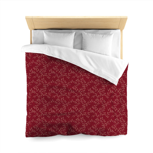 Burgundy Red Cotton Sateen Duvet Cover, Desert Sand Hand-painted Vine Print, CSDU-1284-182, Queen - 229 x 229 cm / 90 x 90 inches