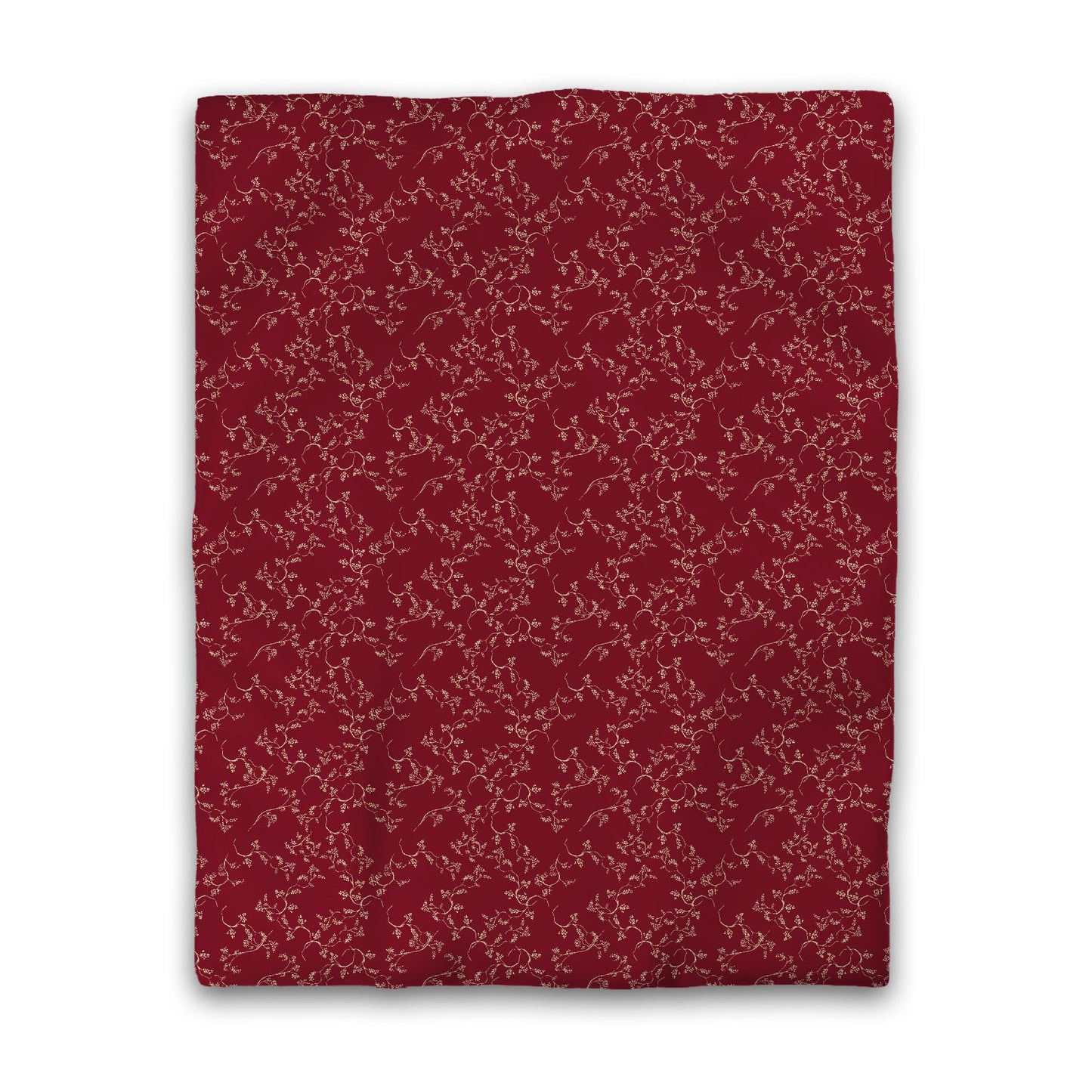 Burgundy Red Cotton Sateen Duvet Cover, Desert Sand Hand-painted Vine Print, CSDU-1284-182, Twin - 178 x 229 cm / 70 x 90 inches