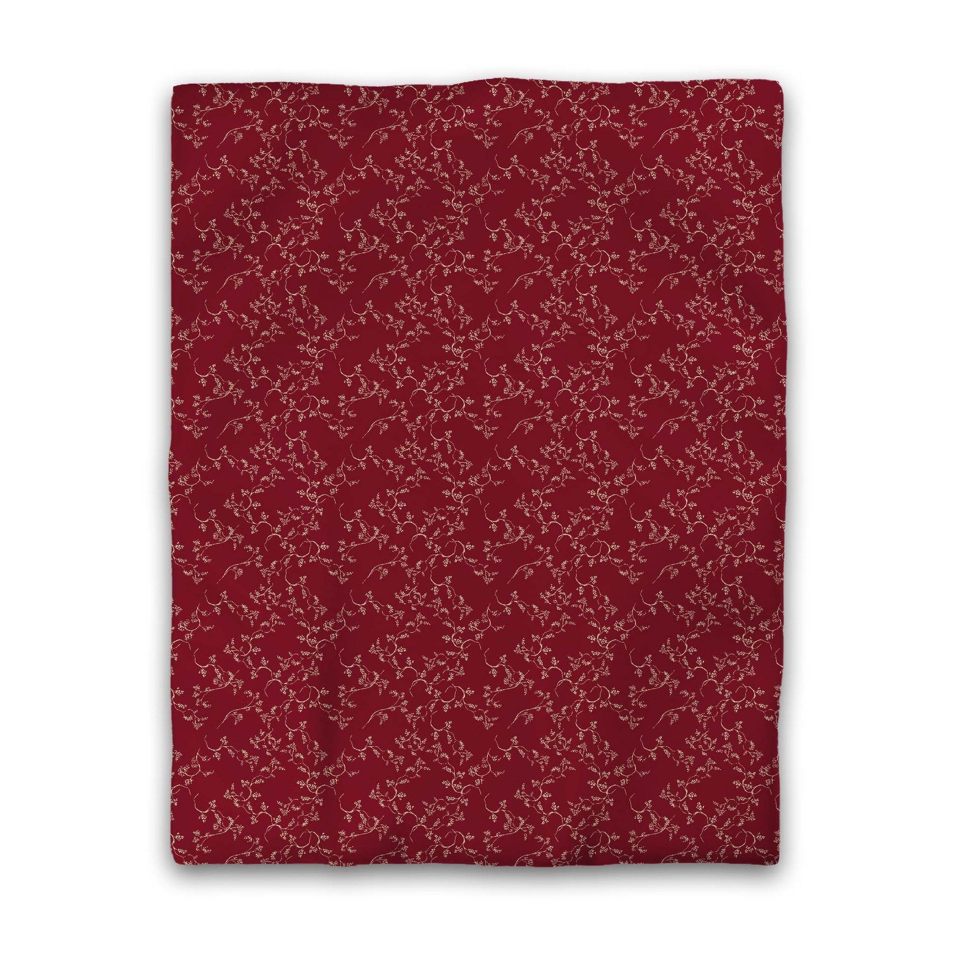 Burgundy Red Cotton Sateen Duvet Cover, Desert Sand Hand-painted Vine Print, CSDU-1284-182, Twin - 178 x 229 cm / 70 x 90 inches