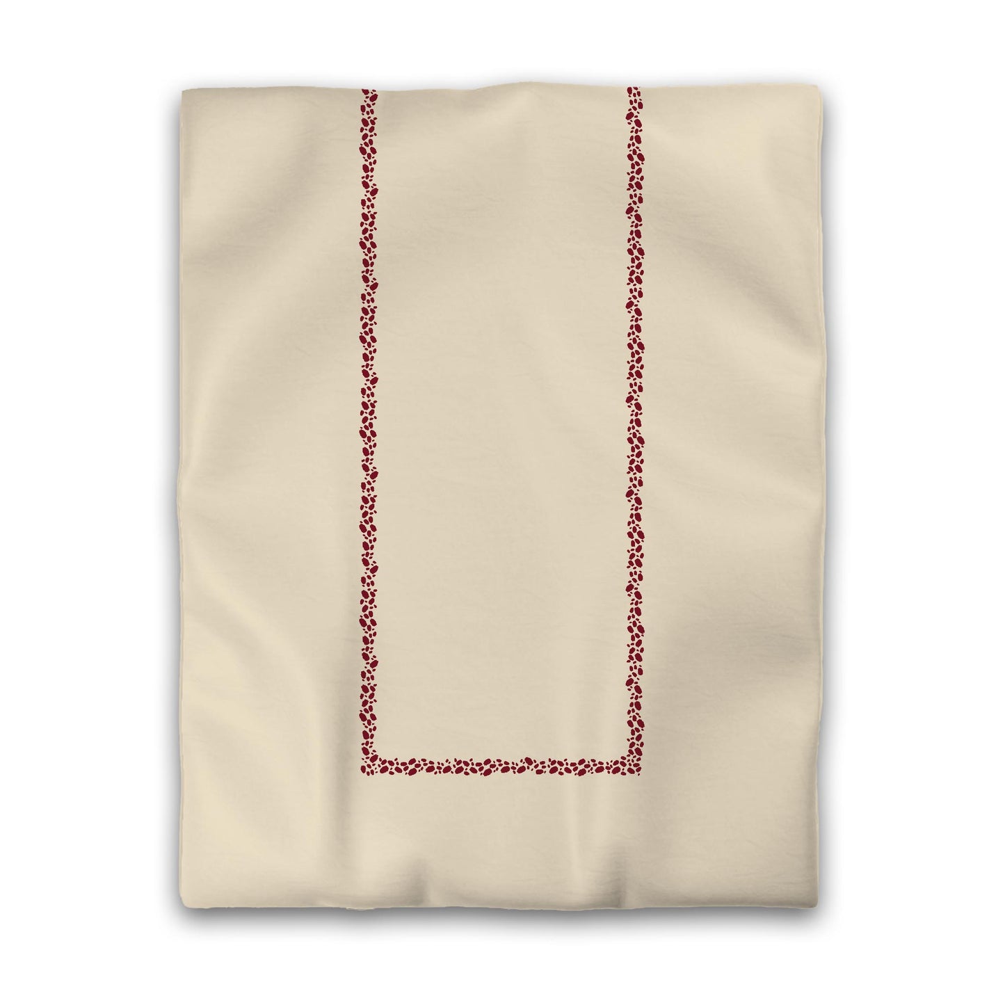 Beige Cotton Sateen Duvet Cover, Burgundy Red Hand-painted Dab Motif Print, Classic Border, CSDU-1285-091, Twin - 178 x 229 cm / 70 x 90 inches