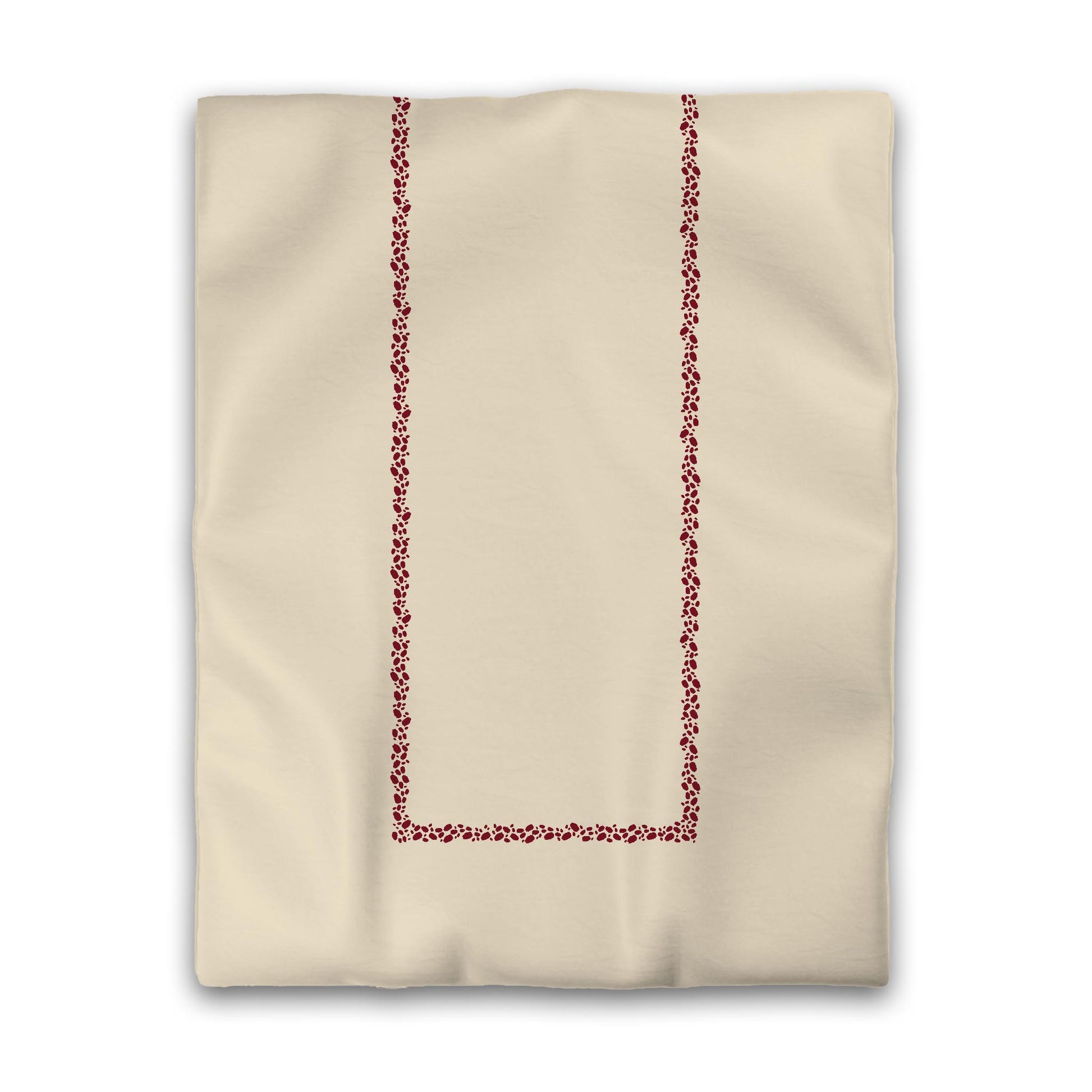 Beige Cotton Sateen Duvet Cover, Burgundy Red Hand-painted Dab Motif Print, Classic Border, CSDU-1285-091, Twin - 178 x 229 cm / 70 x 90 inches