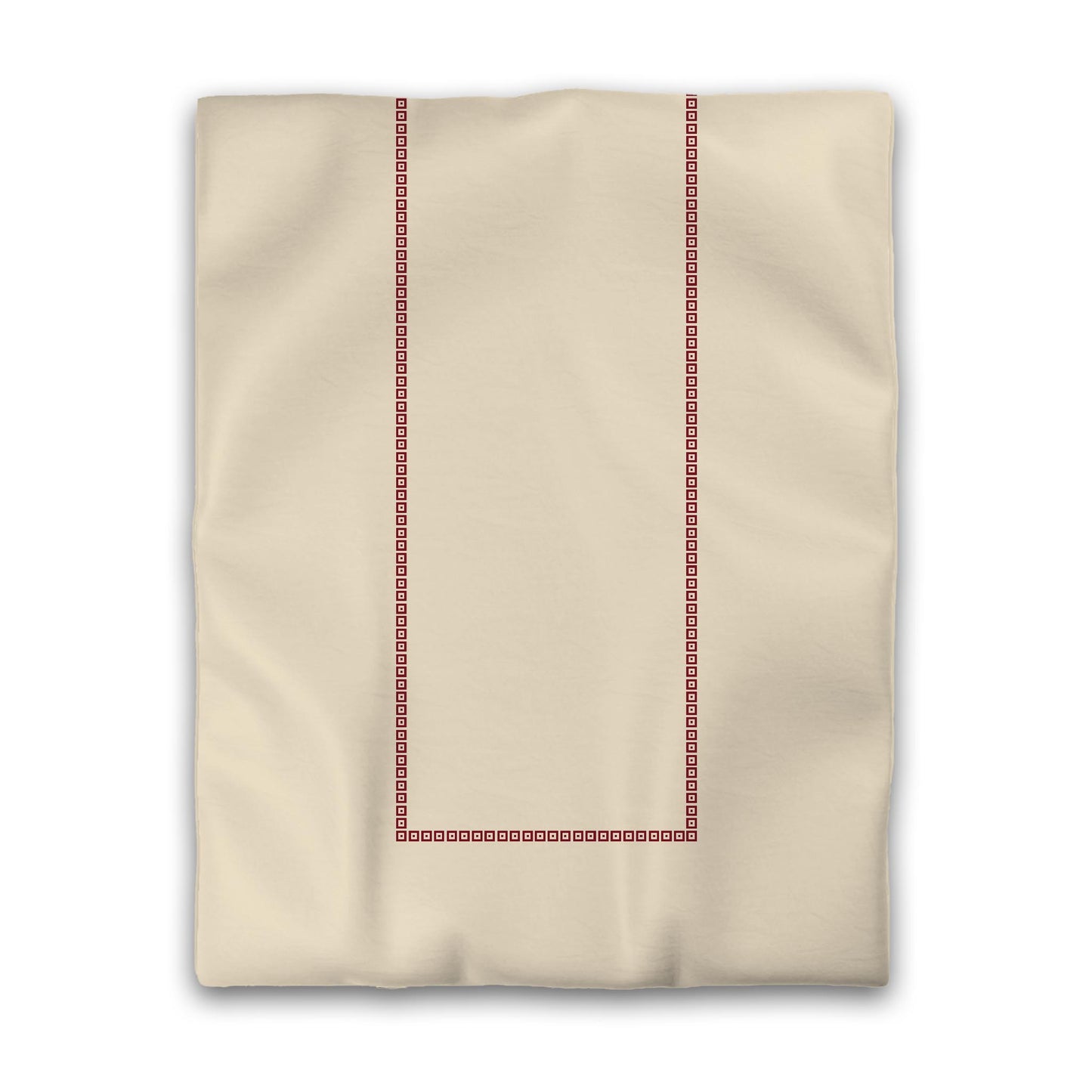 Beige Cotton Sateen Duvet Cover, Burgundy Red Repeating Square Motif Print, Classic Border, CSDU-1285-121, Twin - 178 x 229 cm / 70 x 90 inches