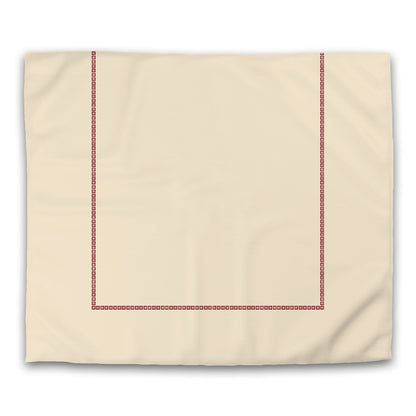 Beige Cotton Sateen Duvet Cover, Burgundy Red Repeating Square Motif Print, Classic Border, CSDU-1285-121, King - 269 x  234 cm / 106 x 92 inches