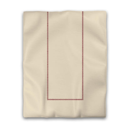 Beige Cotton Sateen Duvet Cover, Burgundy Red Single Weave Motif Print, Classic Border, CSDU-1285-141, Twin - 178 x 229 cm / 70 x 90 inches