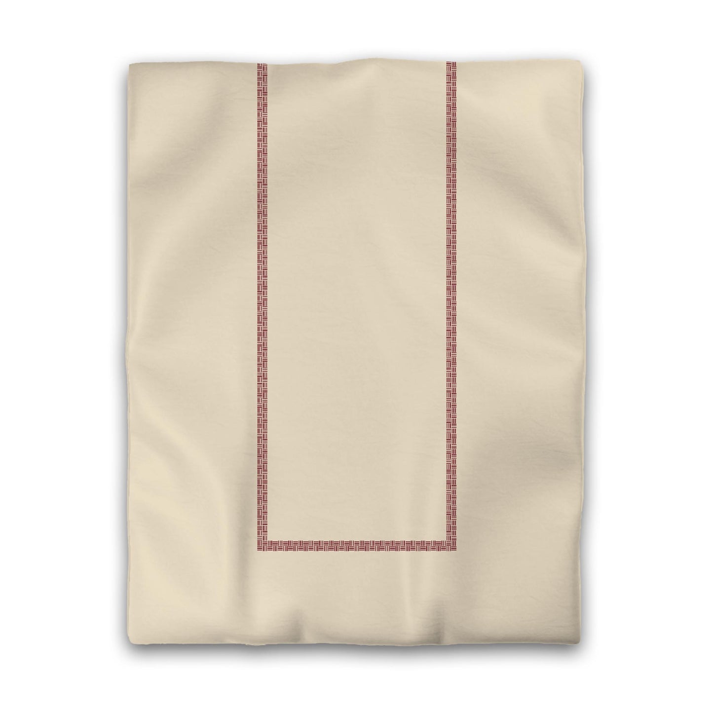 Beige Cotton Sateen Duvet Cover, Burgundy Red Double Weave Motif Print, Classic Border, CSDU-1285-143, Twin - 178 x 229 cm / 70 x 90 inches