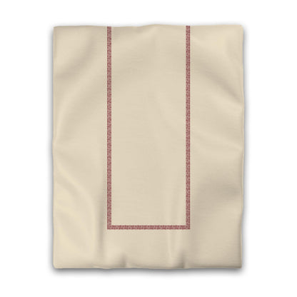 Beige Cotton Sateen Duvet Cover, Burgundy Red Double Weave Motif Print, Classic Border, CSDU-1285-143, Twin - 178 x 229 cm / 70 x 90 inches