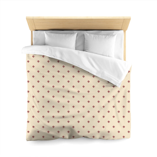 Beige Cotton Sateen Duvet Cover, Burgundy Red Hand-painted Swizzle Motif Print, CSDU-1285-171, Queen - 229 x 229 cm / 90 x 90 inches