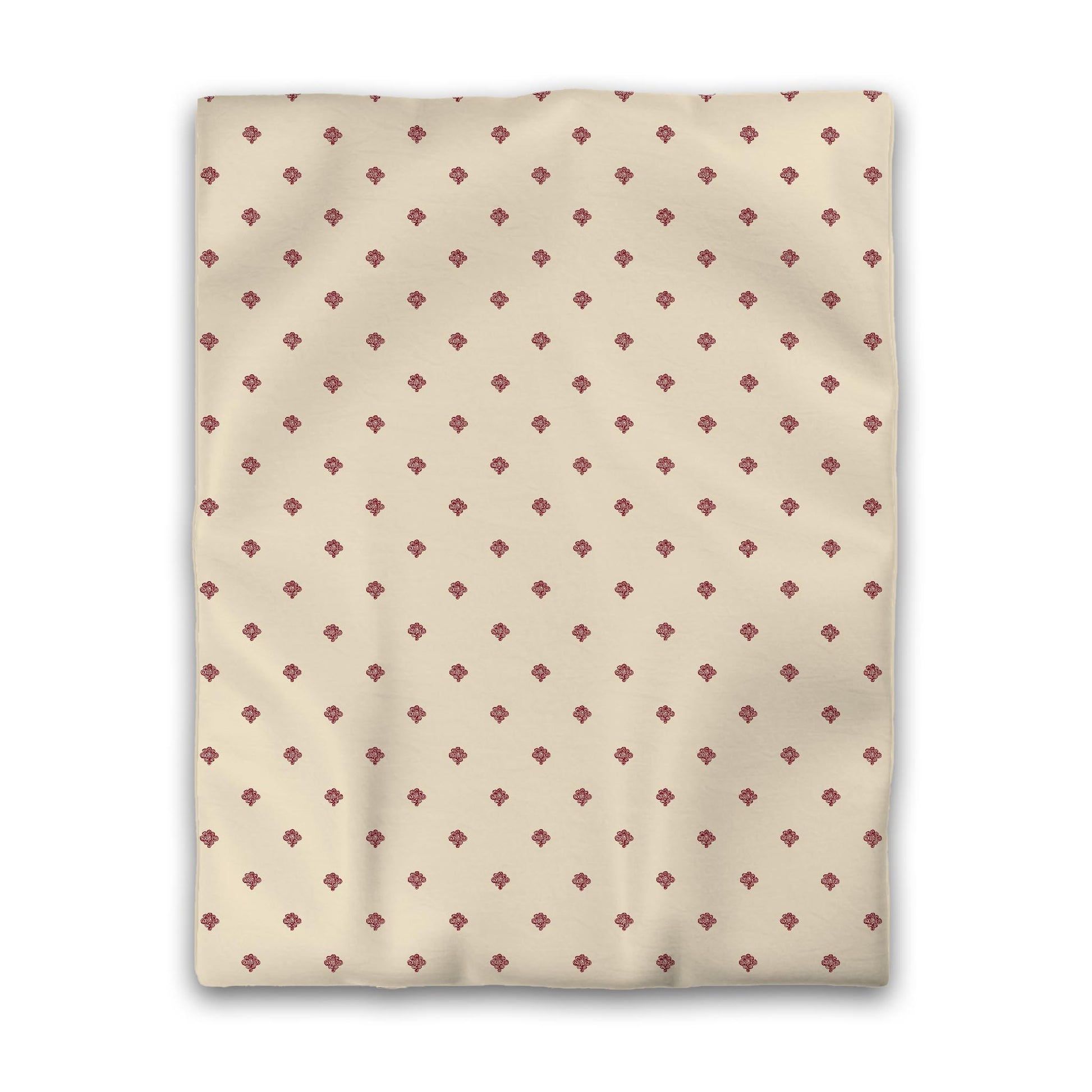 Beige Cotton Sateen Duvet Cover, Burgundy Red Hand-painted Swizzle Motif Print, CSDU-1285-171, Twin - 178 x 229 cm / 70 x 90 inches