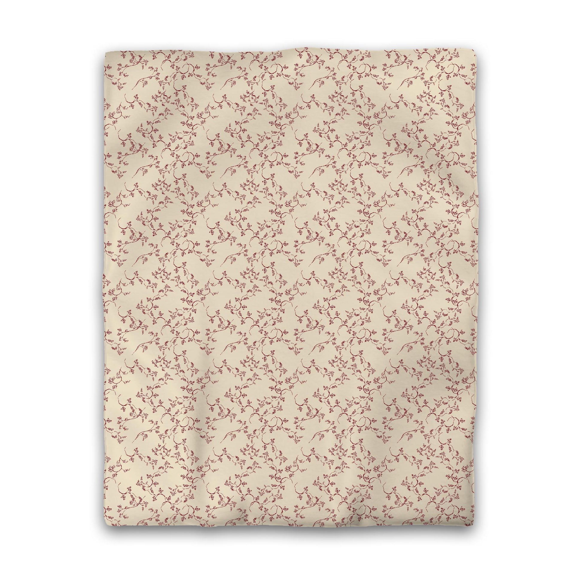 Beige Cotton Sateen Duvet Cover, Burgundy Red Hand-painted Vine Print, CSDU-1285-181, Twin - 178 x 229 cm / 70 x 90 inches