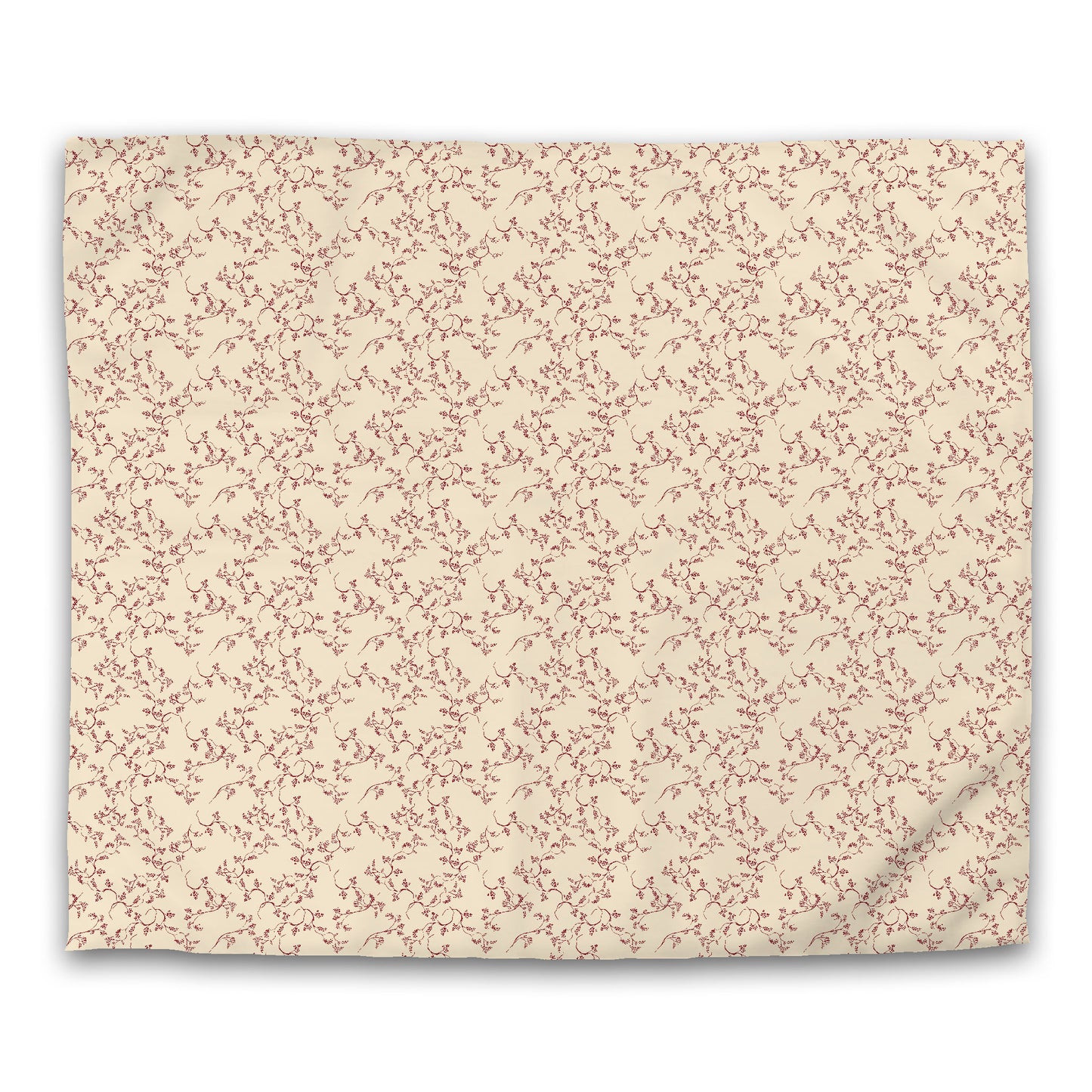 Beige Cotton Sateen Duvet Cover, Burgundy Red Hand-painted Vine Print, CSDU-1285-181, King - 269 x  234 cm / 106 x 92 inches