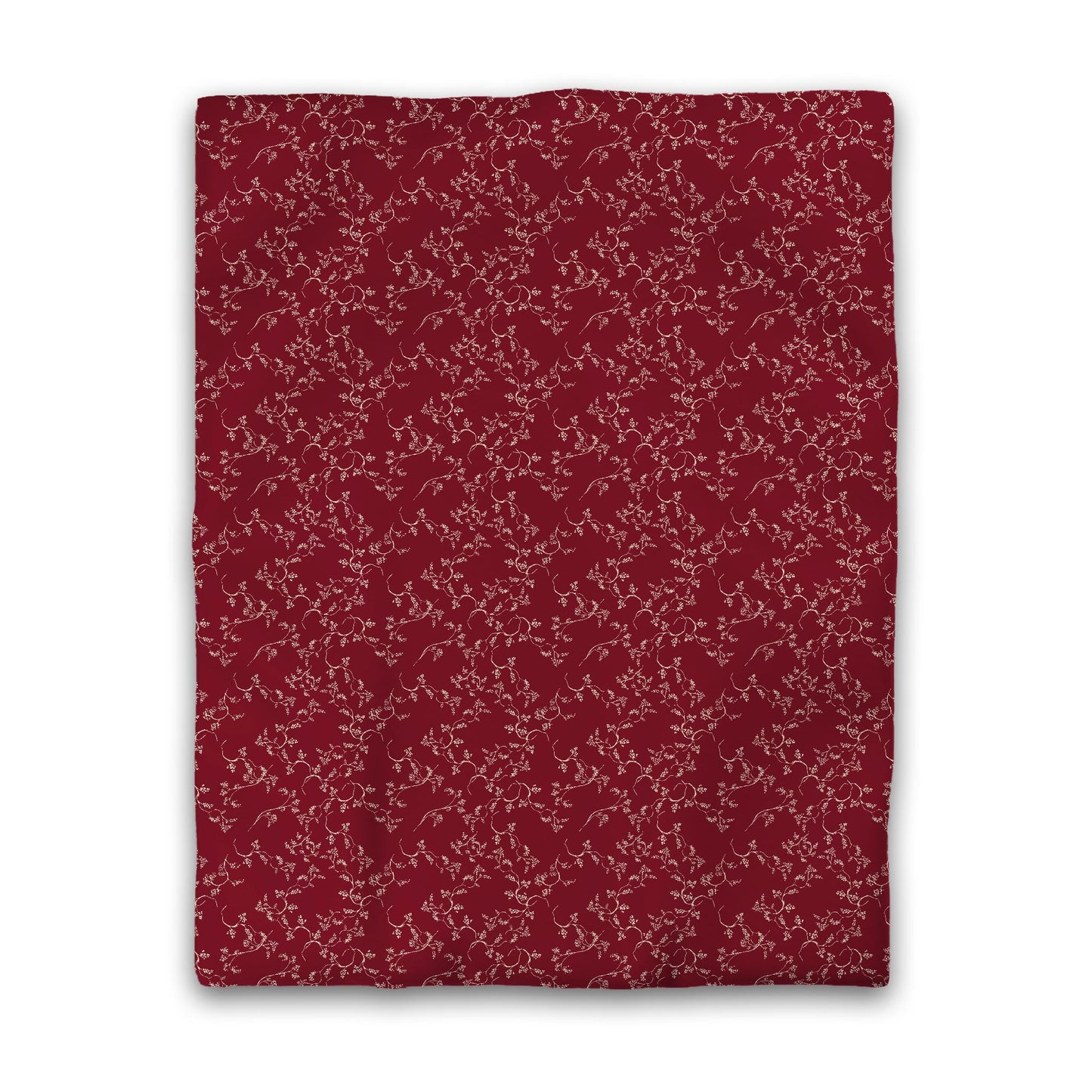 Burgundy Red Cotton Sateen Duvet Cover, Beige Hand-painted Vine Print, CSDU-1285-182, Twin - 178 x 229 cm / 70 x 90 inches