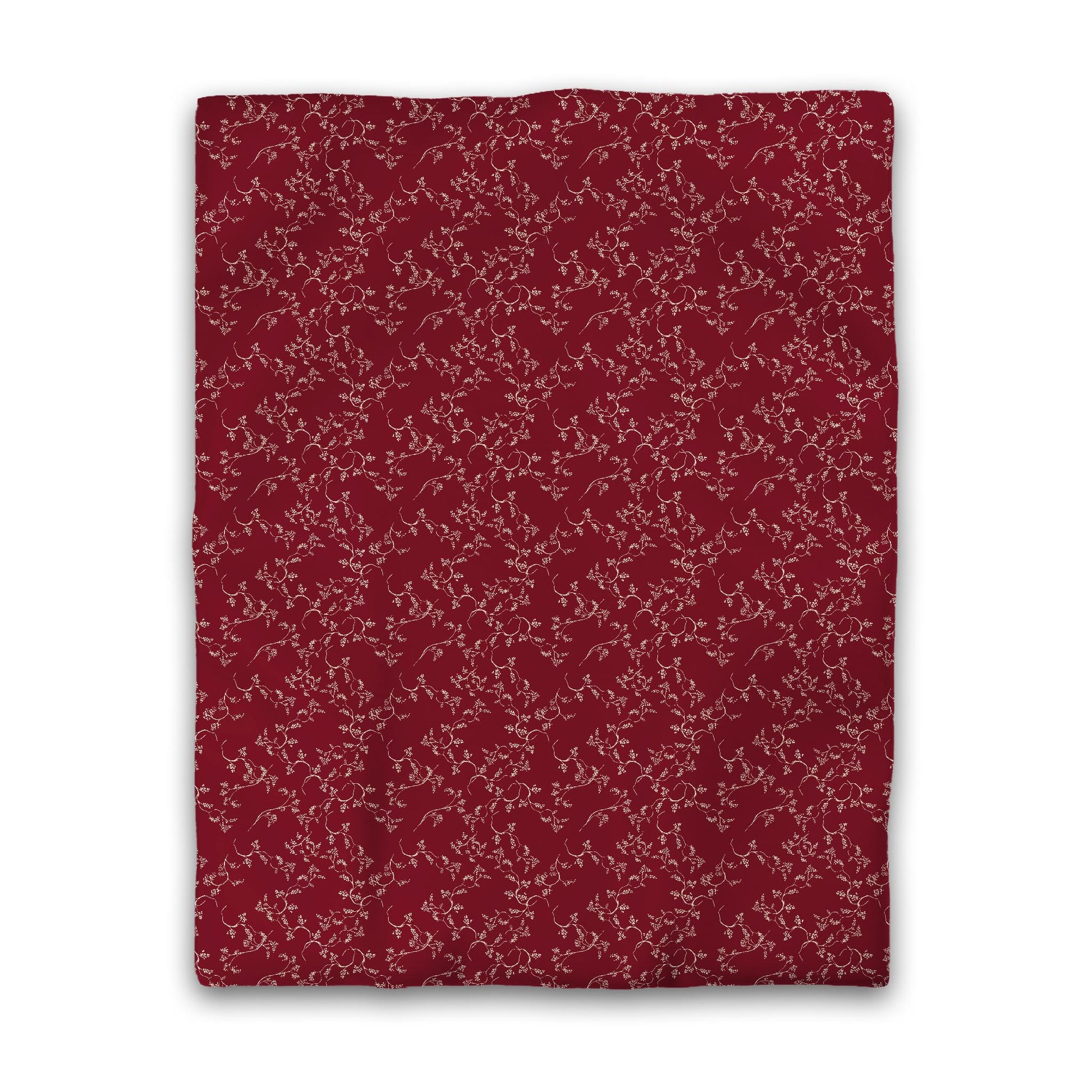 Burgundy Red Cotton Sateen Duvet Cover, Beige Hand-painted Vine Print, CSDU-1285-182, Twin - 178 x 229 cm / 70 x 90 inches
